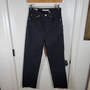 Levi's Premium Ribcage Straight Ankle Black Jeans Size 27 High Rise Button Fly